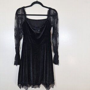 Black long sleeve lace dress size medium whimsigoth punk fairy core